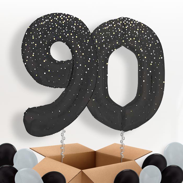 Black and Silver Dots 90 Helium Balloons in a Box - Package | Party Save Smile