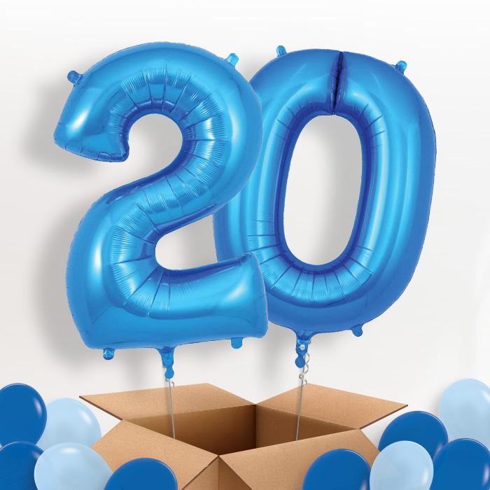 Blue 20 Balloons in a Box: 20th Number Helium Balloons - Package | Party Save Smile