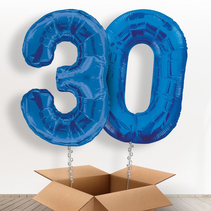 Blue Giant Numbers 30th Birthday Balloon in a Box Gift - Package | Party Save Smile