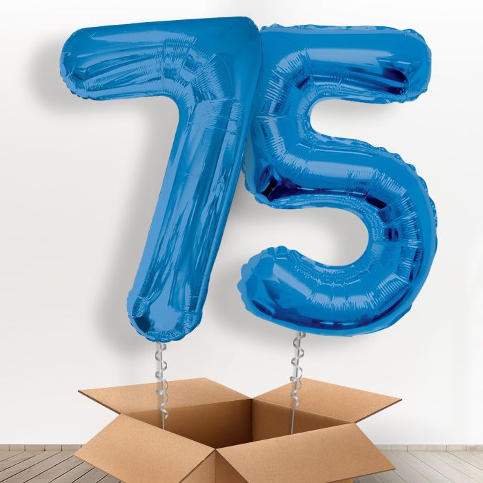 75 Helium Balloons in a Box - Blue Numbers - Package | Party Save Smile