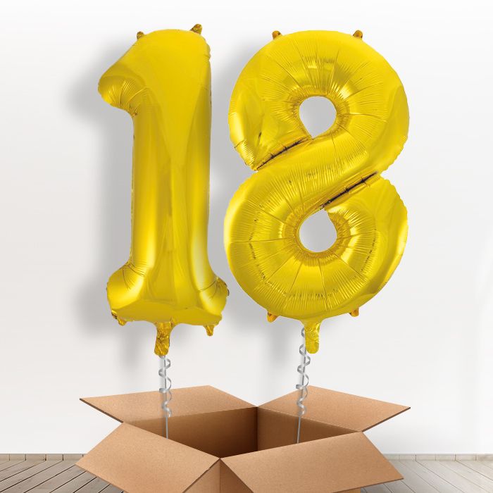 Gold Giant Numbers 18th Birthday Balloon in a Box Gift - Package | Party Save Smile