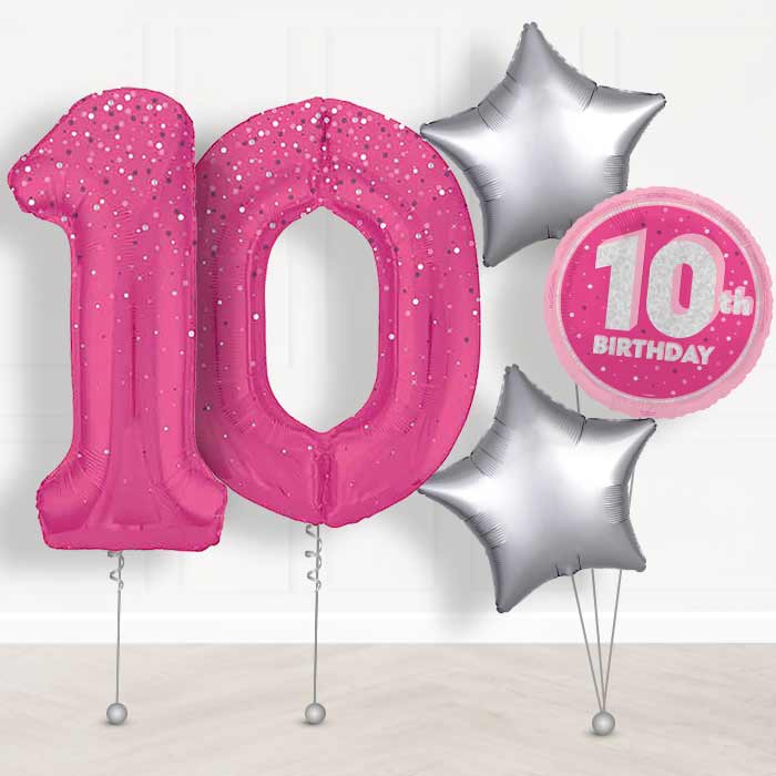 Hot Pink Dots 10th Birthday Helium Balloon in a Box - Giant Numbers and 3 Balloons | Party Save Smile