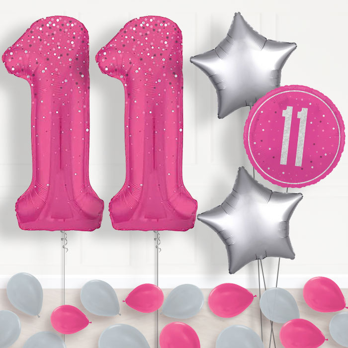 Hot Pink Dots 11th Birthday Helium Balloon in a Box - Package | Party Save Smile