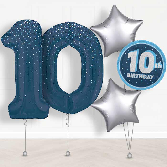 Navy Blue Dots 10th Birthday Helium Balloon in a Box - Giant Numbers and 3 Balloons | Party Save Smile