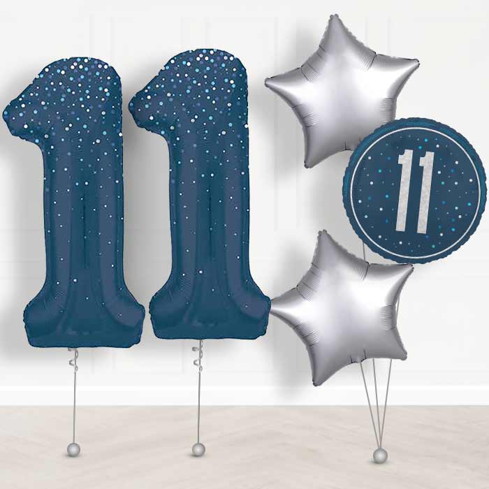 Navy Blue Dots 11th Birthday Helium Balloon in a Box - Giant Numbers and 3 Balloons | Party Save Smile