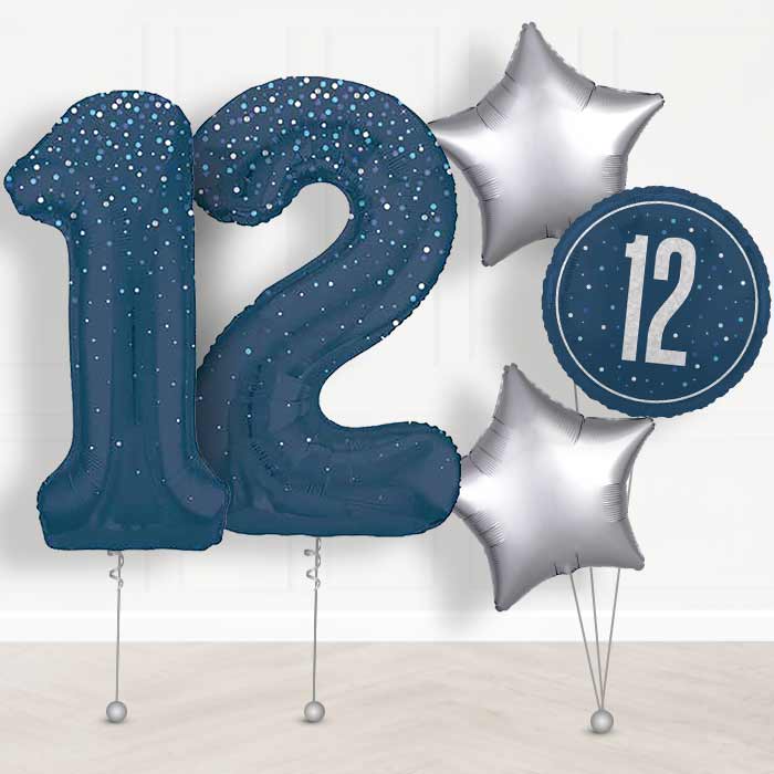 Navy Blue Dots 12th Birthday Helium Balloon in a Box - Giant Numbers and 3 Balloons | Party Save Smile