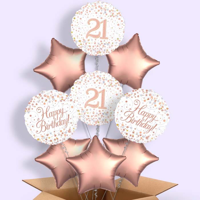 Rose Gold and White 21st Birthday Helium Balloon in a Box - 9 Balloon | Party Save Smile