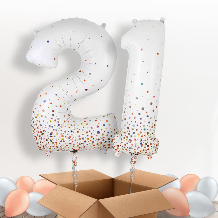 Rose Gold and White 21 Helium Balloons in a Box - Package | Party Save Smile