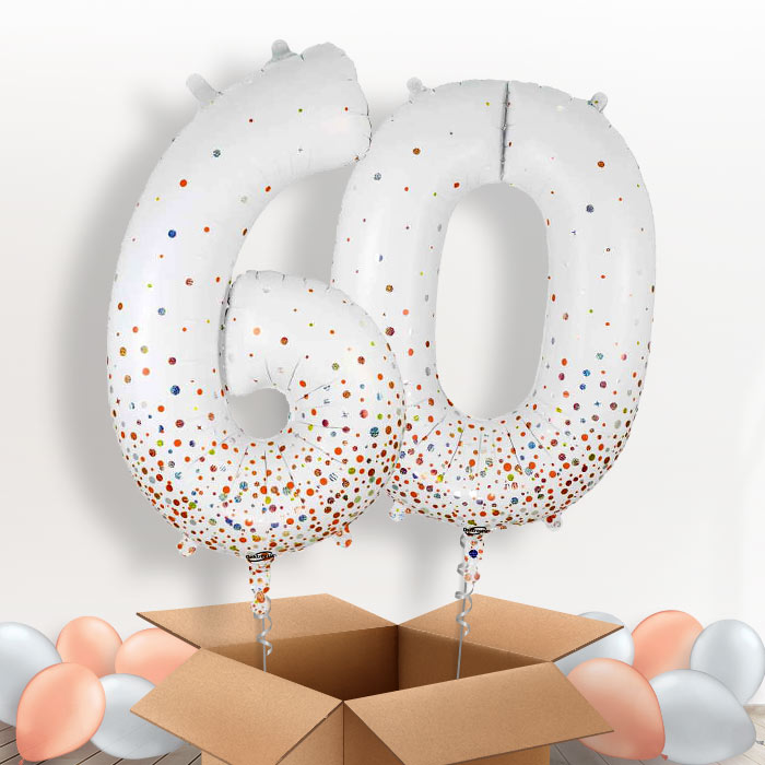 Rose Gold and White 60 Helium Balloons in a Box - Package | Party Save Smile