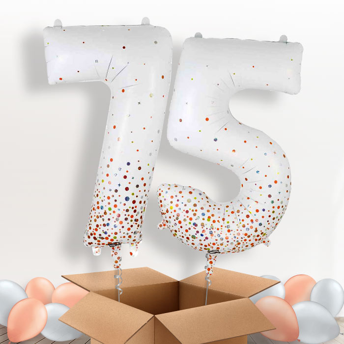 Rose Gold and White 75 Helium Balloons in a Box - Package | Party Save Smile
