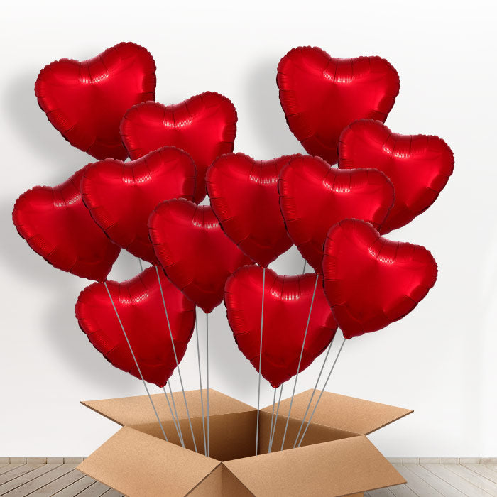 12 Red Heart Helium Balloons Delivered Inflated - 12 Balloons | Party Save Smile
