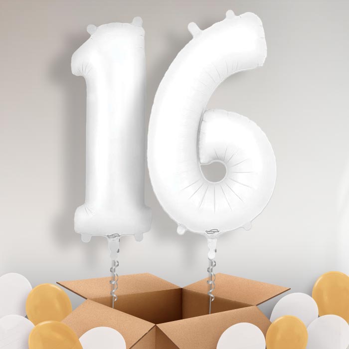 Matte White 16 Helium Balloons in a Box - Package | Party Save Smile