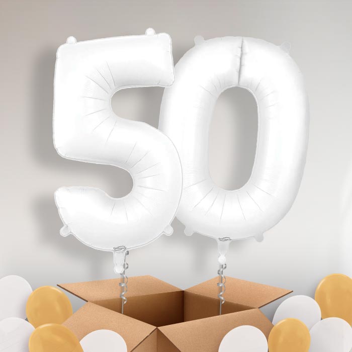 Matte White 50 Helium Balloons in a Box - Package | Party Save Smile