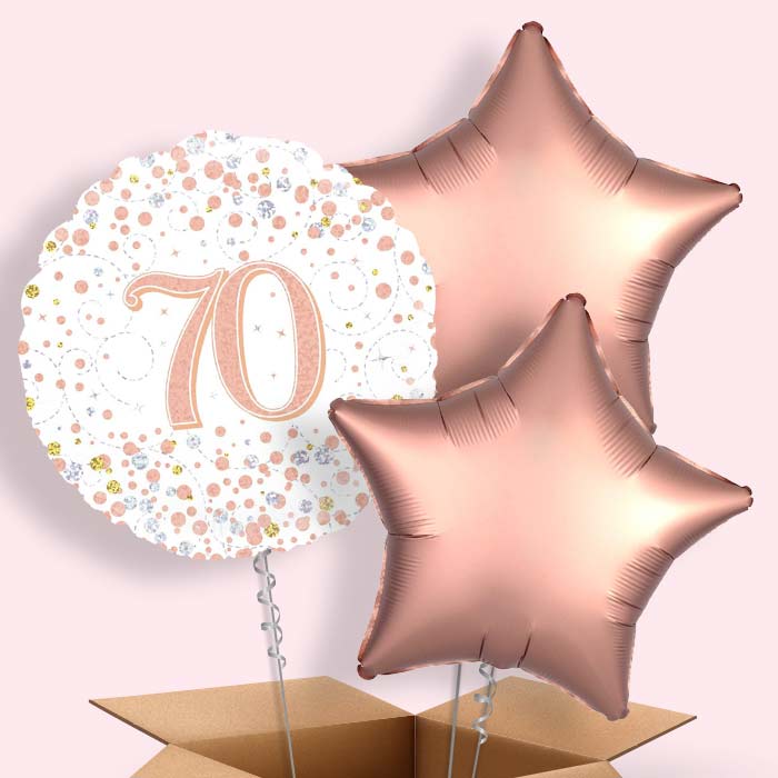 Rose Gold and White 70th Birthday Helium Balloon in a Box - 3 Balloon | Party Save Smile