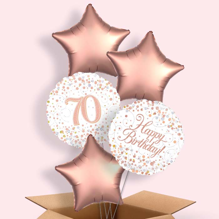 Rose Gold and White 70th Birthday Helium Balloon in a Box - 5 Balloon | Party Save Smile