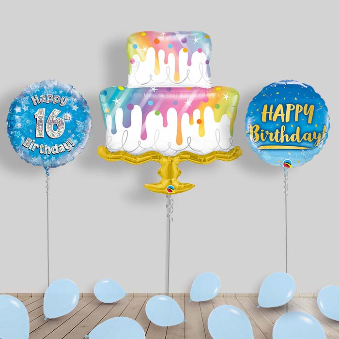 Blue Birthday Inflated Helium Balloons Delivered (Choose Age) - 16th Birthday | Party Save Smile