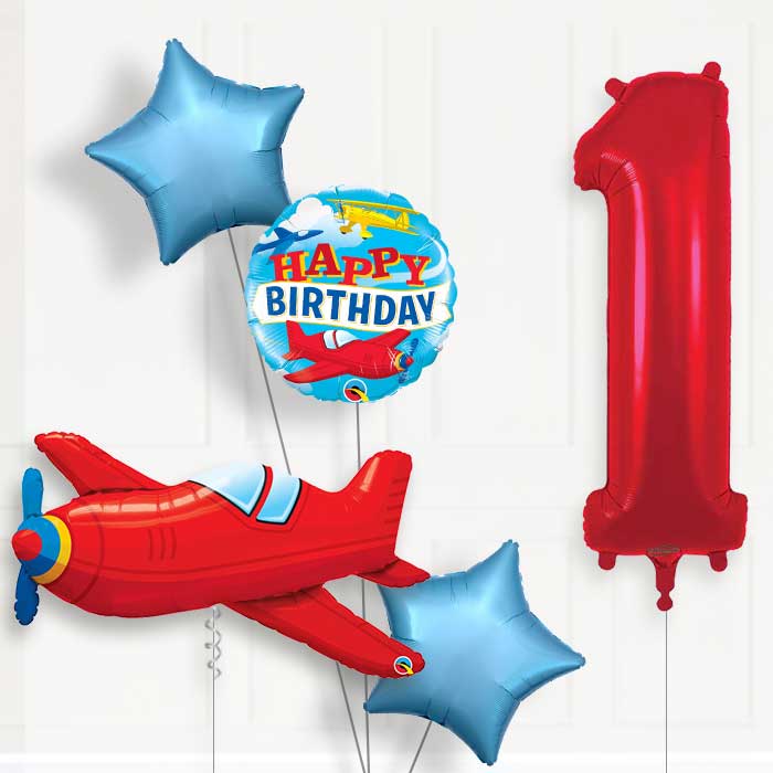 Red Airplane 1st Birthday Helium Balloon Package - 1st Birthday Balloon Package | Party Save Smile