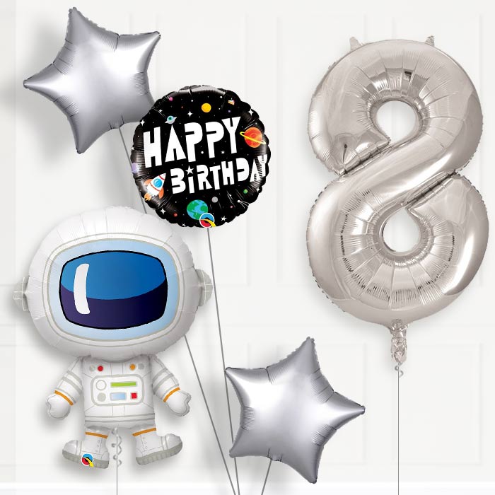Astronaut 8th Birthday Helium Balloon Package - 8th Birthday Balloon Package | Party Save Smile