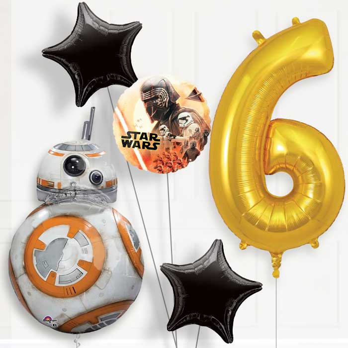 BB8 6th Birthday Helium Balloon Package - 6th Birthday Balloon Package | Party Save Smile