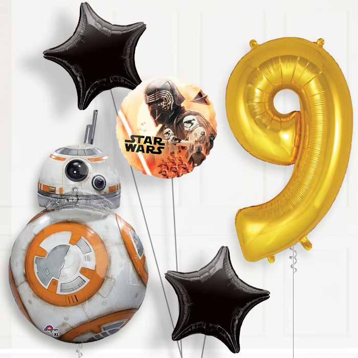 BB8 9th Birthday Helium Balloon Package - 9th Birthday Balloon Package | Party Save Smile