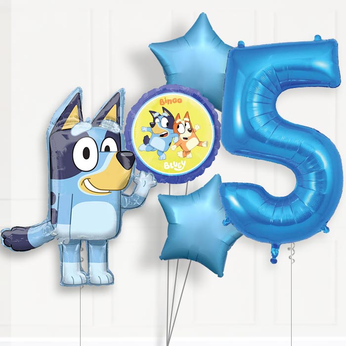 Bluey 5th Birthday Helium Balloon Package - 5th Birthday Balloon Package | Party Save Smile