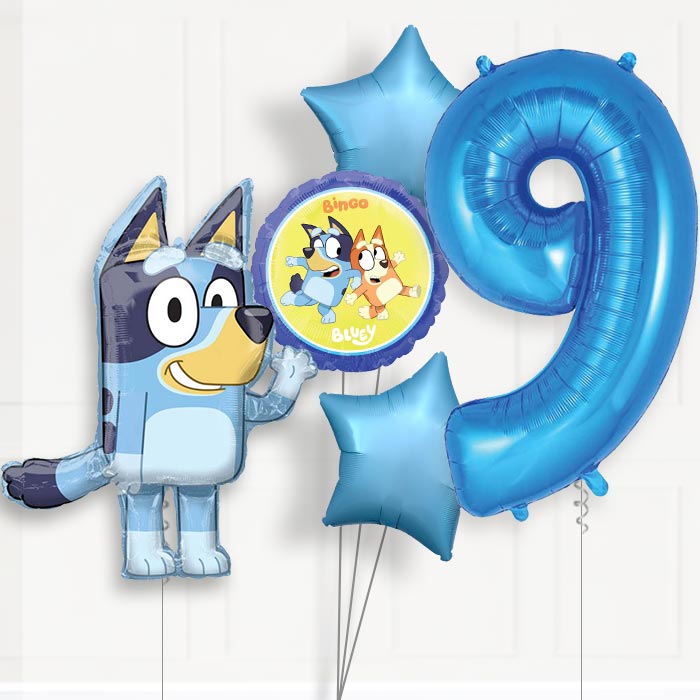 Bluey 9th Birthday Helium Balloon Package - 9th Birthday Balloon Package | Party Save Smile