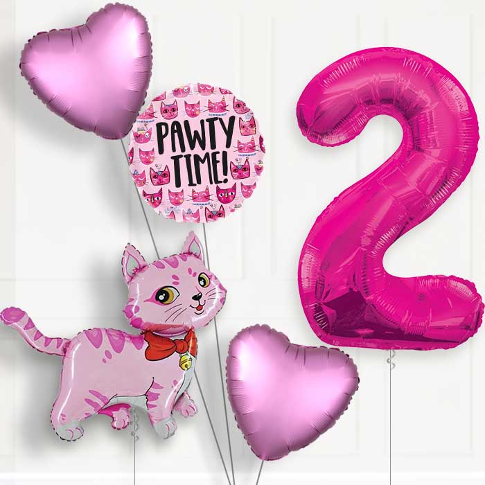 Cat Party Hat 2nd Birthday Helium Balloon Package - 2nd Birthday Balloon Package | Party Save Smile