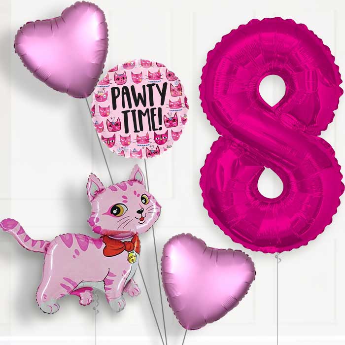 Cat Party Hat 8th Birthday Helium Balloon Package - 8th Birthday Balloon Package | Party Save Smile