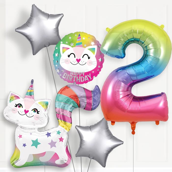 Caticorn 2nd Birthday Helium Balloon Package - 2nd Birthday Balloon Package | Party Save Smile
