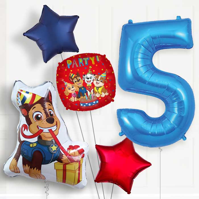 Chase Shaped 5th Birthday Helium Balloon Package - 5th Birthday Balloon Package | Party Save Smile