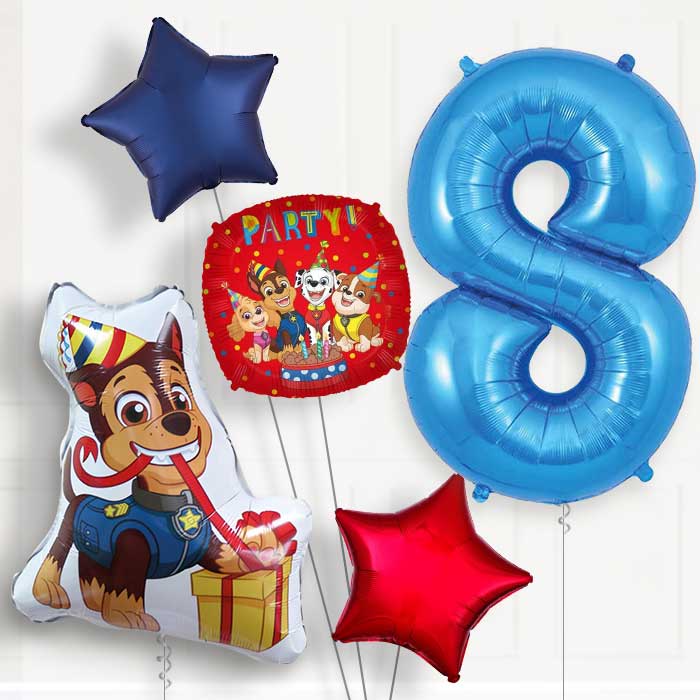 Chase Shaped 8th Birthday Helium Balloon Package - 8th Birthday Balloon Package | Party Save Smile