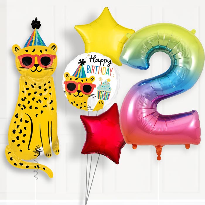 Cheetah 2nd Birthday Helium Balloon Package - 2nd Birthday Balloon Package | Party Save Smile