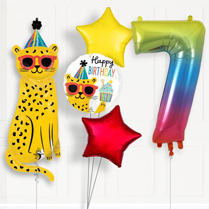Cheetah 7th Birthday Helium Balloon Package - 7th Birthday Balloon Package | Party Save Smile