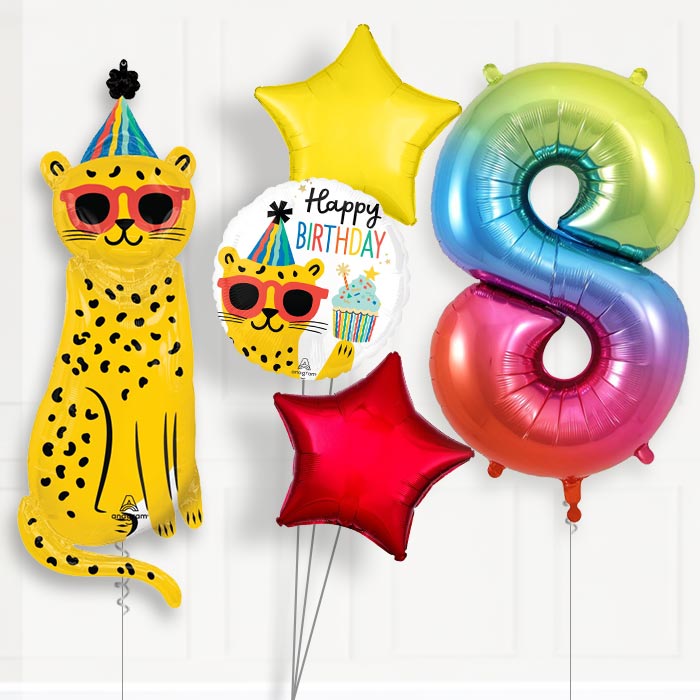 Cheetah 8th Birthday Helium Balloon Package - 8th Birthday Balloon Package | Party Save Smile