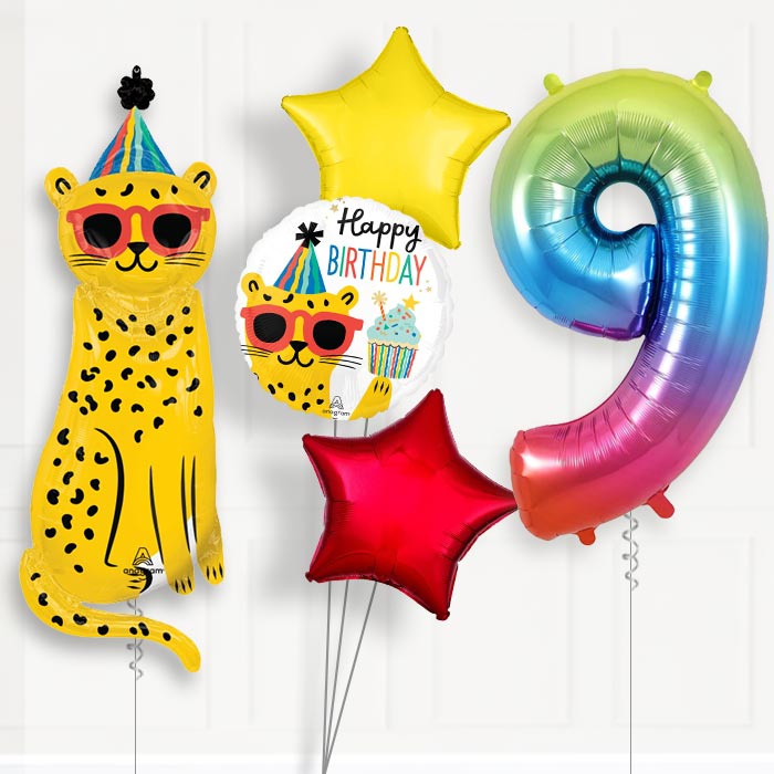 Cheetah 9th Birthday Helium Balloon Package - 9th Birthday Balloon Package | Party Save Smile