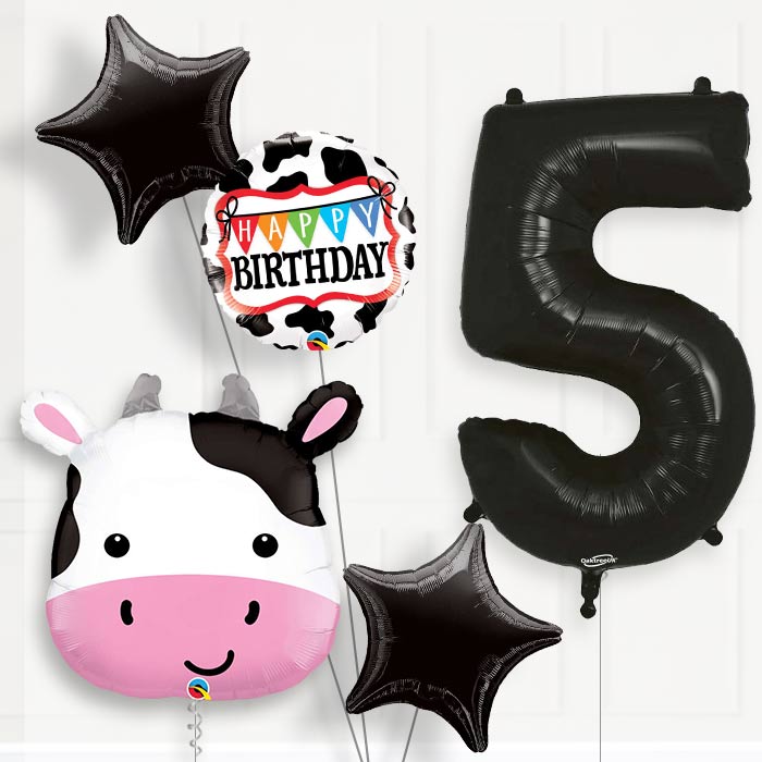 Cow 5th Birthday Helium Balloon Package - 5th Birthday Balloon Package | Party Save Smile