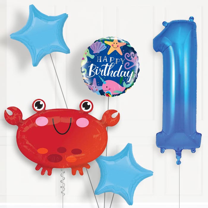 Crab 1st Birthday Helium Balloon Package - 1st Birthday Balloon Package | Party Save Smile