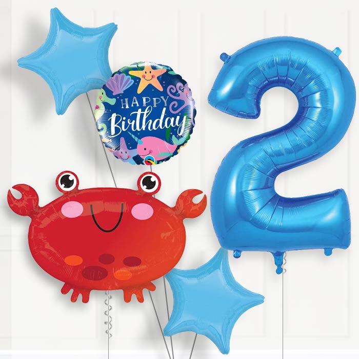 Crab 2nd Birthday Helium Balloon Package - 2nd Birthday Balloon Package | Party Save Smile