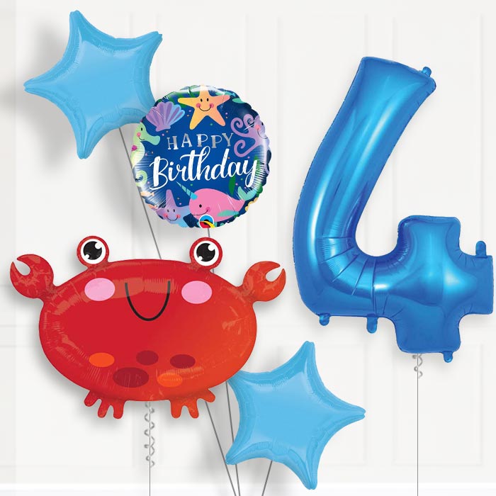 Crab 4th Birthday Helium Balloon Package - 4th Birthday Balloon Package | Party Save Smile