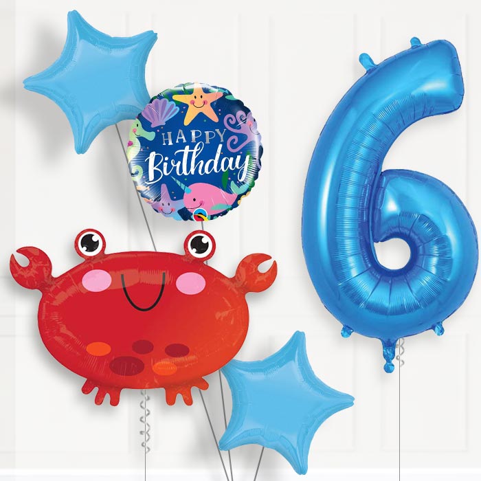 Crab 6th Birthday Helium Balloon Package - 6th Birthday Balloon Package | Party Save Smile
