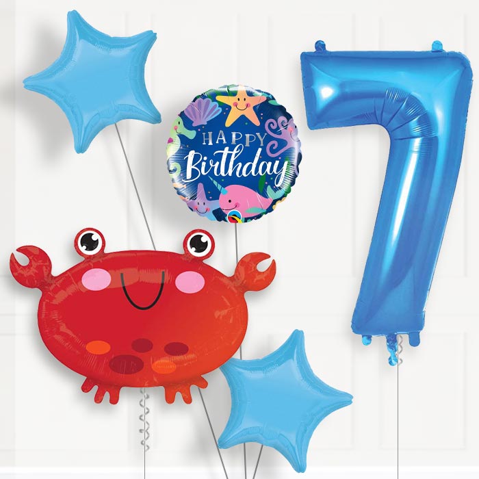 Crab 7th Birthday Helium Balloon Package - 7th Birthday Balloon Package | Party Save Smile