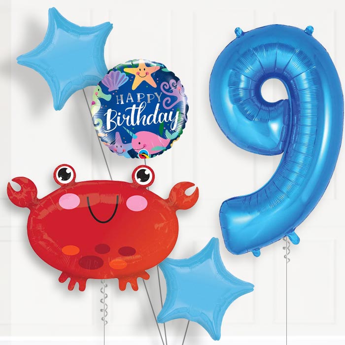 Crab 9th Birthday Helium Balloon Package - 9th Birthday Balloon Package | Party Save Smile