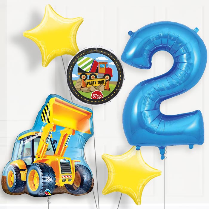 Construction Digger 2nd Birthday Helium Balloon Package - 2nd Birthday Balloon Package | Party Save Smile