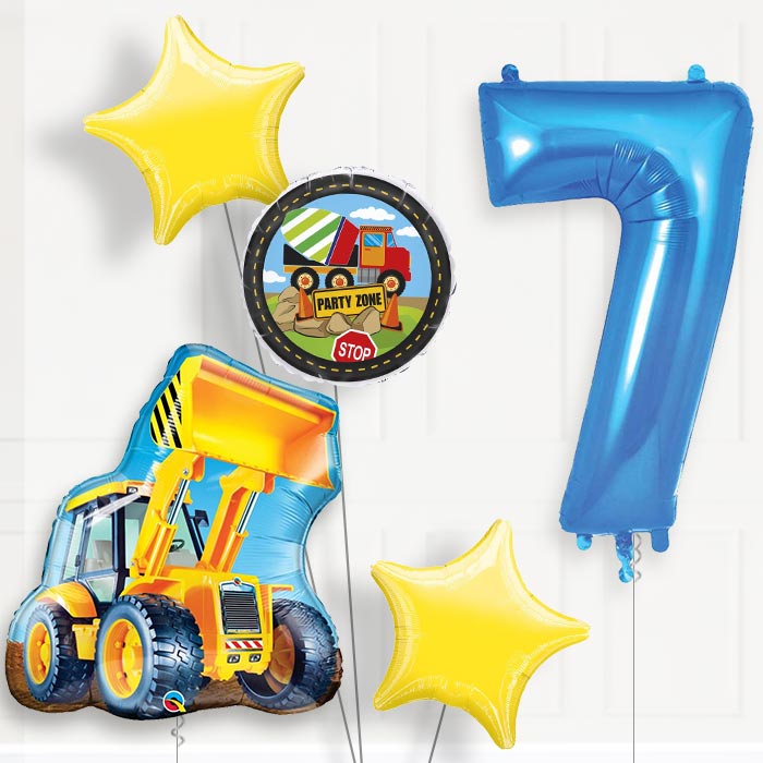 Construction Digger 7th Birthday Helium Balloon Package - 7th Birthday Balloon Package | Party Save Smile
