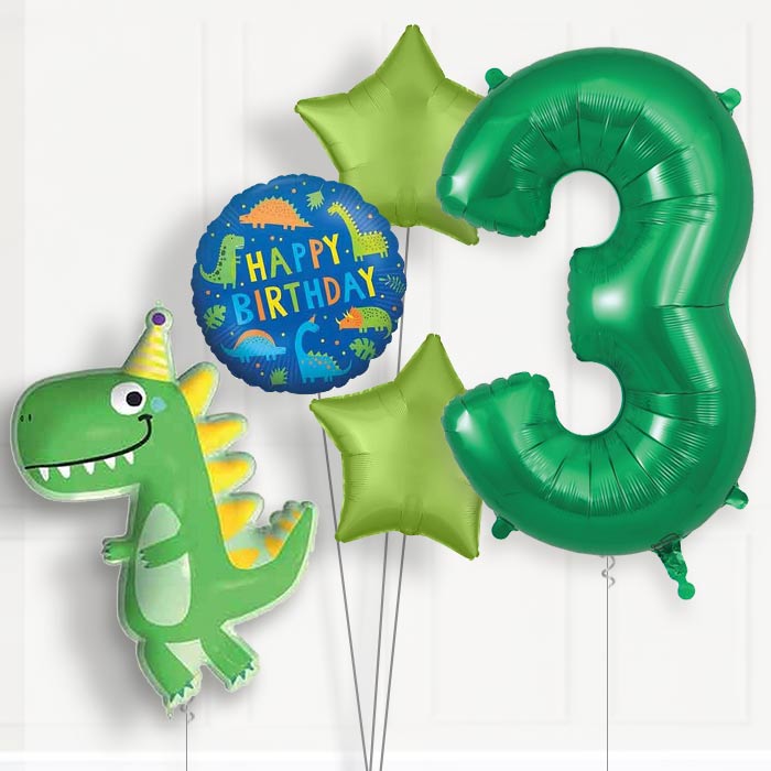 Dinosaur 3rd Birthday Helium Balloon Package - 3rd Birthday Balloon Package | Party Save Smile