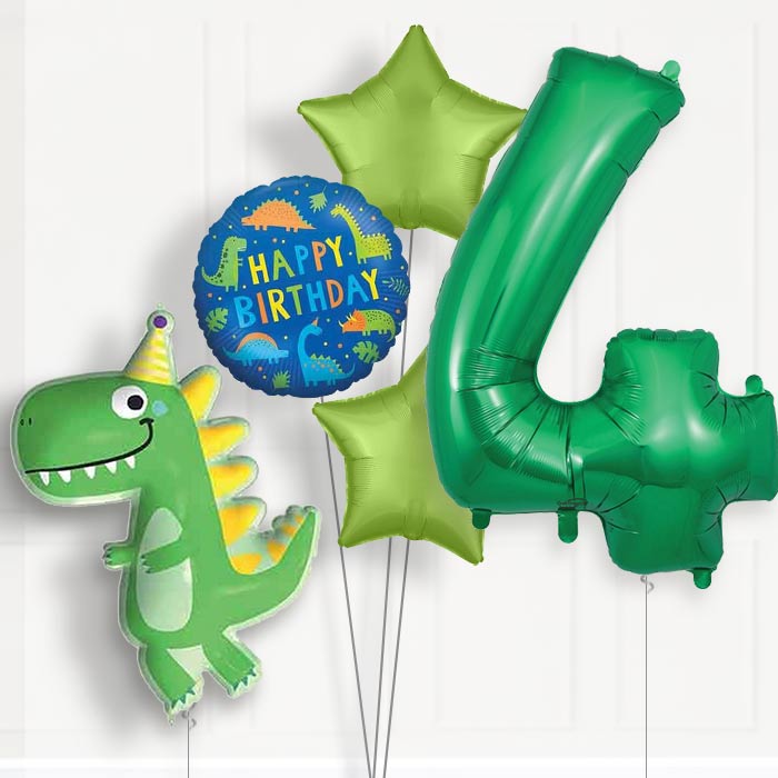 Dinosaur 4th Birthday Helium Balloon Package - 4th Birthday Balloon Package | Party Save Smile