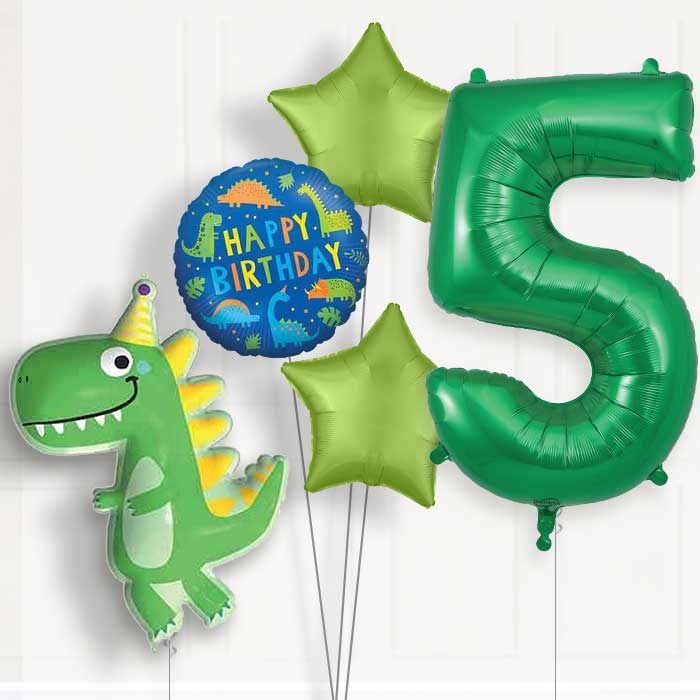 Dinosaur 5th Birthday Helium Balloon Package - 5th Birthday Balloon Package | Party Save Smile