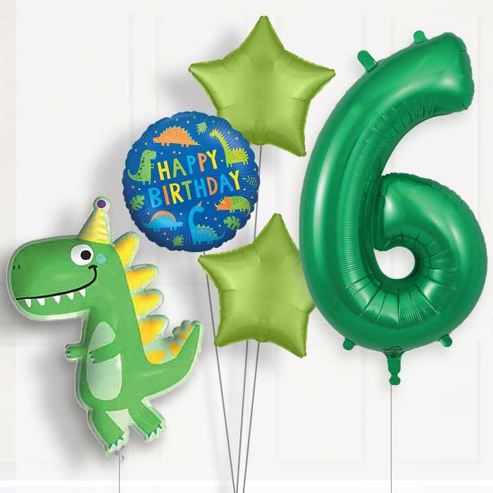 Dinosaur 6th Birthday Helium Balloon Package - 6th Birthday Balloon Package | Party Save Smile