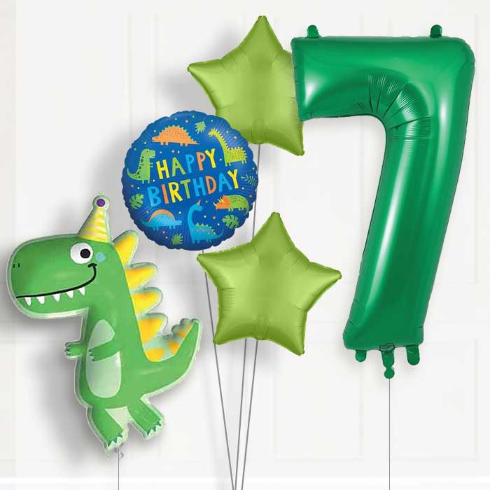 Dinosaur 7th Birthday Helium Balloon Package - 7th Birthday Balloon Package | Party Save Smile