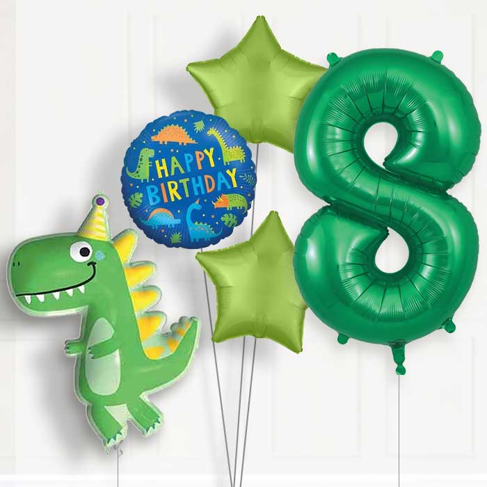 Dinosaur 8th Birthday Helium Balloon Package - 8th Birthday Balloon Package | Party Save Smile